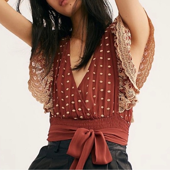 Free People Tops - Free People wrap around butterfly crop top with lace size Large